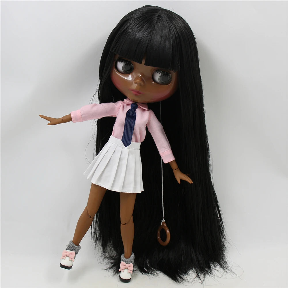 ICY DBS blyth doll super black skin joint body shiny face 30cm anime nude doll toy doll girls gift African American skin tone