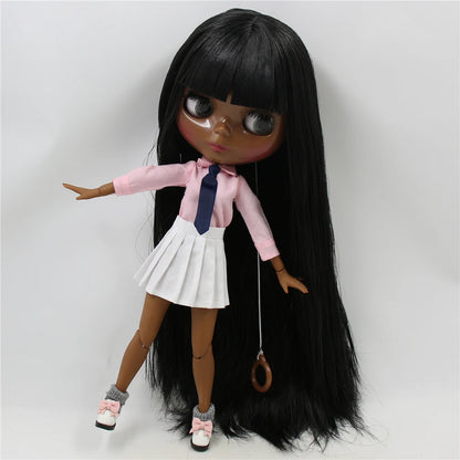 ICY DBS blyth doll super black skin joint body shiny face 30cm anime nude doll toy doll girls gift African American skin tone