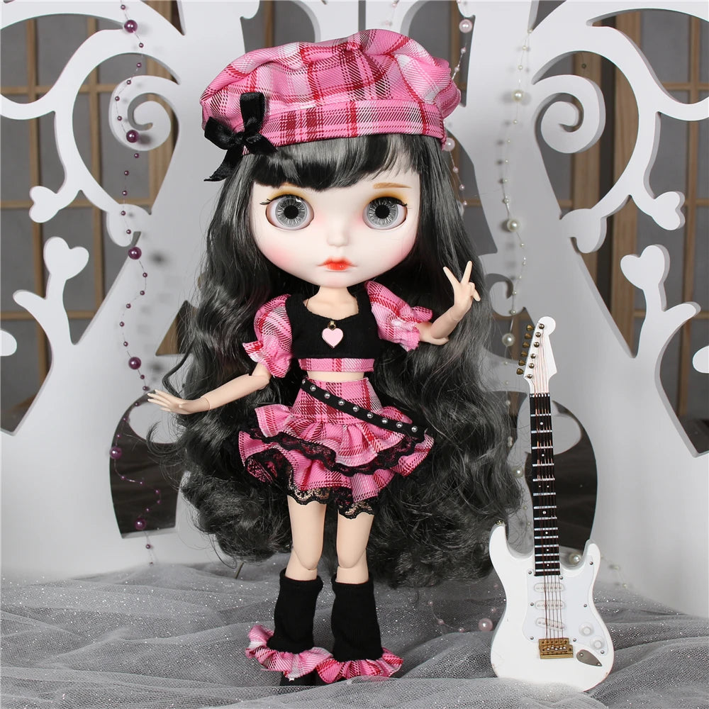 ICY DBS Blyth doll clothes pink dress Berets Plaid skirt anime suit cool outfits cosplay girl