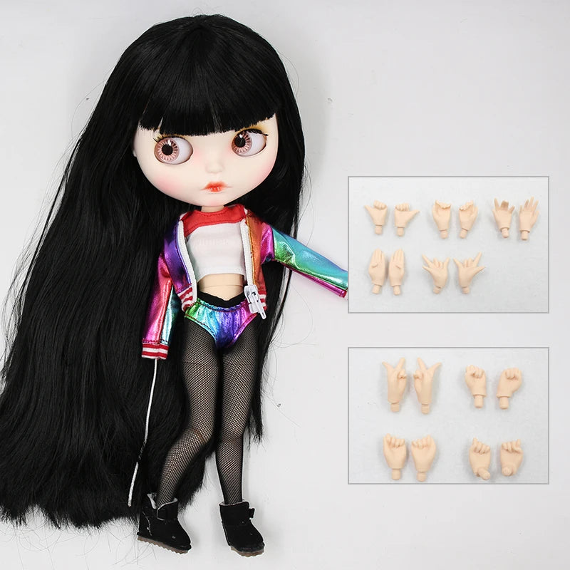 ICY DBS blyth doll 1/6 bjd white skin joint body black hair matte face eyebrows custom doll 30cm toy anime girls gift