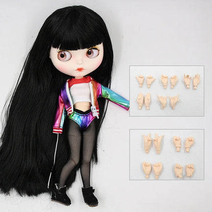 ICY DBS blyth doll 1/6 bjd white skin joint body black hair matte face eyebrows custom doll 30cm toy anime girls gift