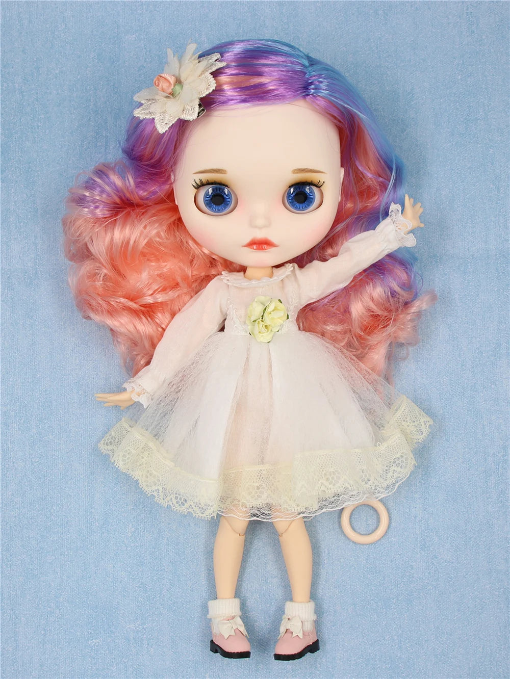 ICY DBS Blyth doll 1/6 bjd joint body dark skin shiny face blue hair white skin matte face Multi-colored hair 30CM toy anime