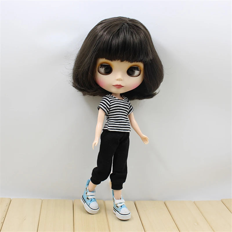 ICY DBS Blyth doll 1/6 bjd toy short black hair with crosseye crosseyes matte face BL950 30cm cute doll girl anime