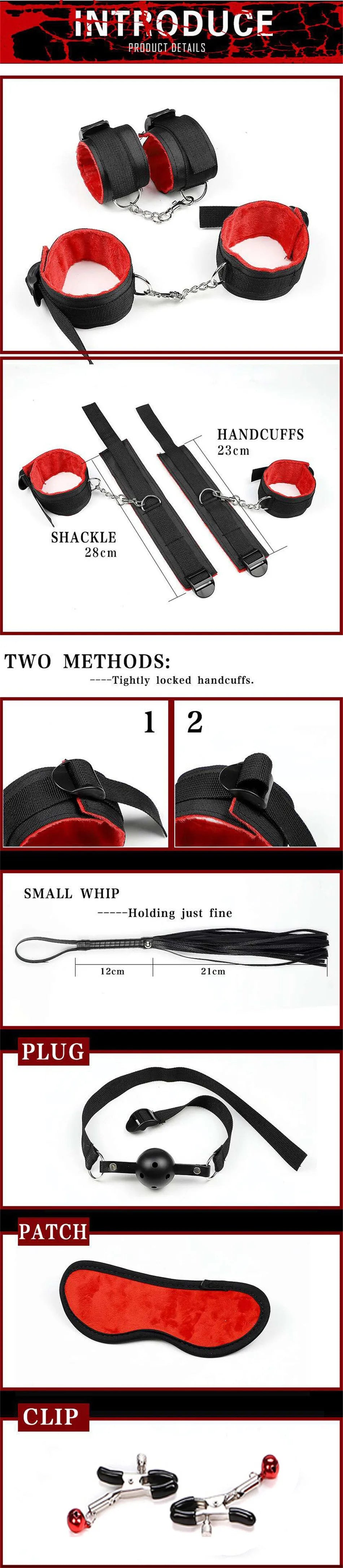 Exotic Accessories Nylon Sex Bondage Set Sexy Lingerie Handcuffs Whip Rope Anal Vibrator Adult Sex Toy for Couples