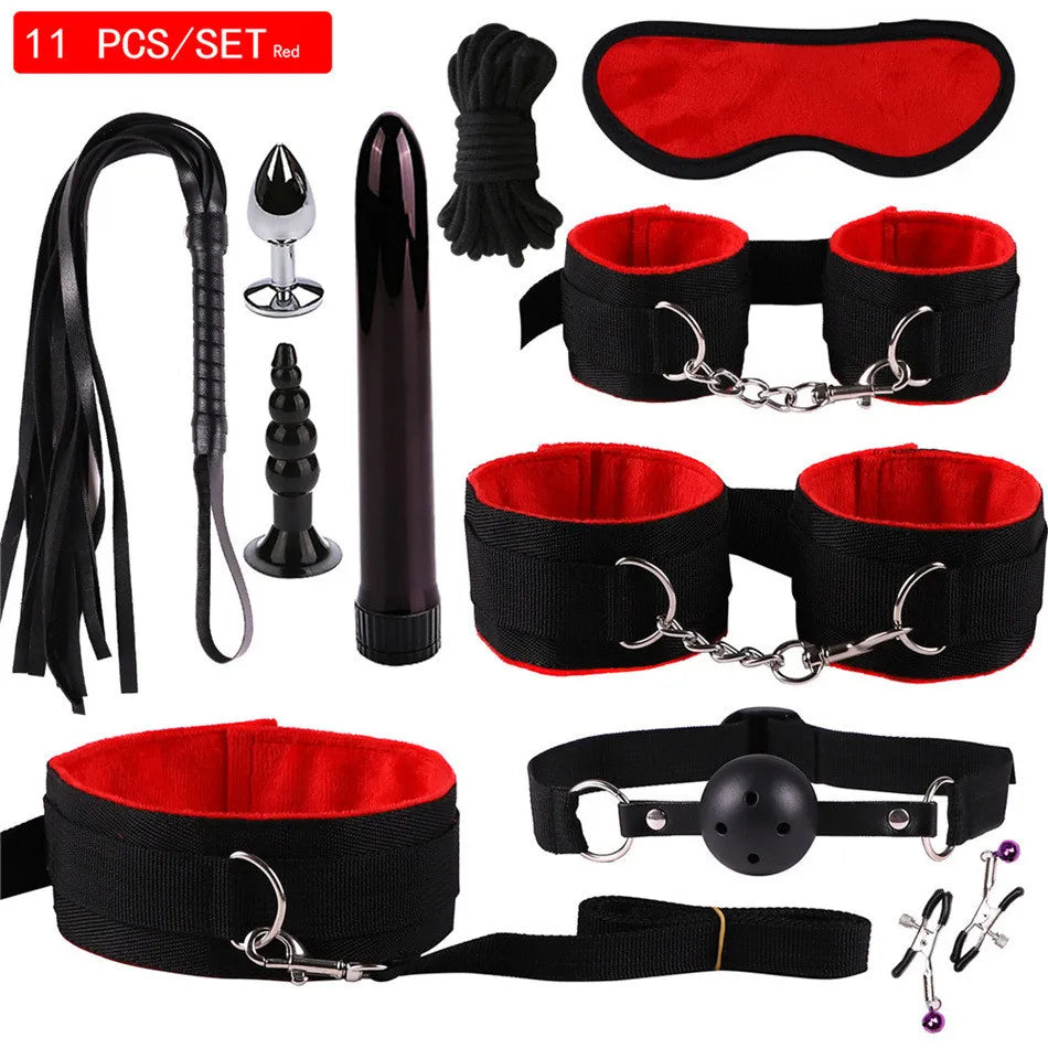 Exotic Accessories Nylon Sex Bondage Set Sexy Lingerie Handcuffs Whip Rope Anal Vibrator Adult Sex Toy for Couples