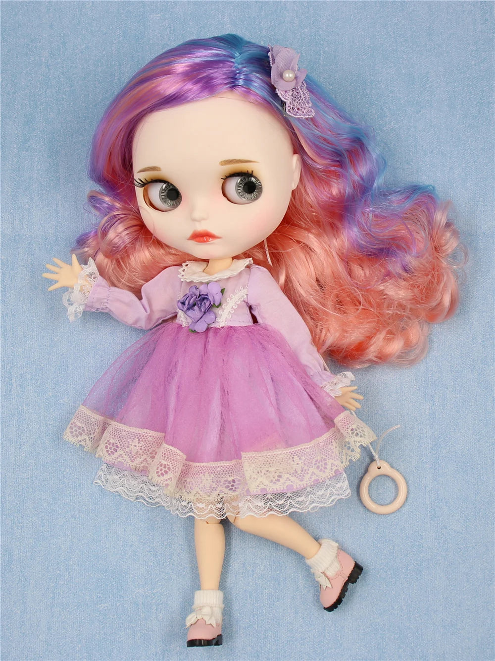 ICY DBS Blyth doll 1/6 bjd joint body dark skin shiny face blue hair white skin matte face Multi-colored hair 30CM toy anime