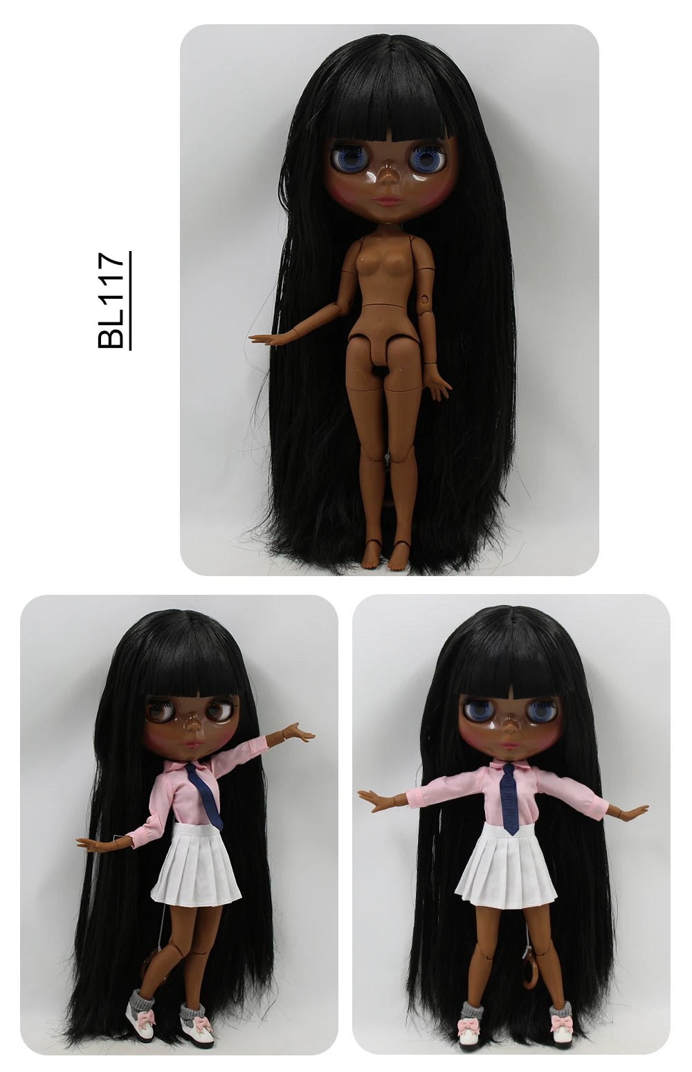 ICY DBS blyth doll super black skin joint body shiny face 30cm anime nude doll toy doll girls gift African American skin tone