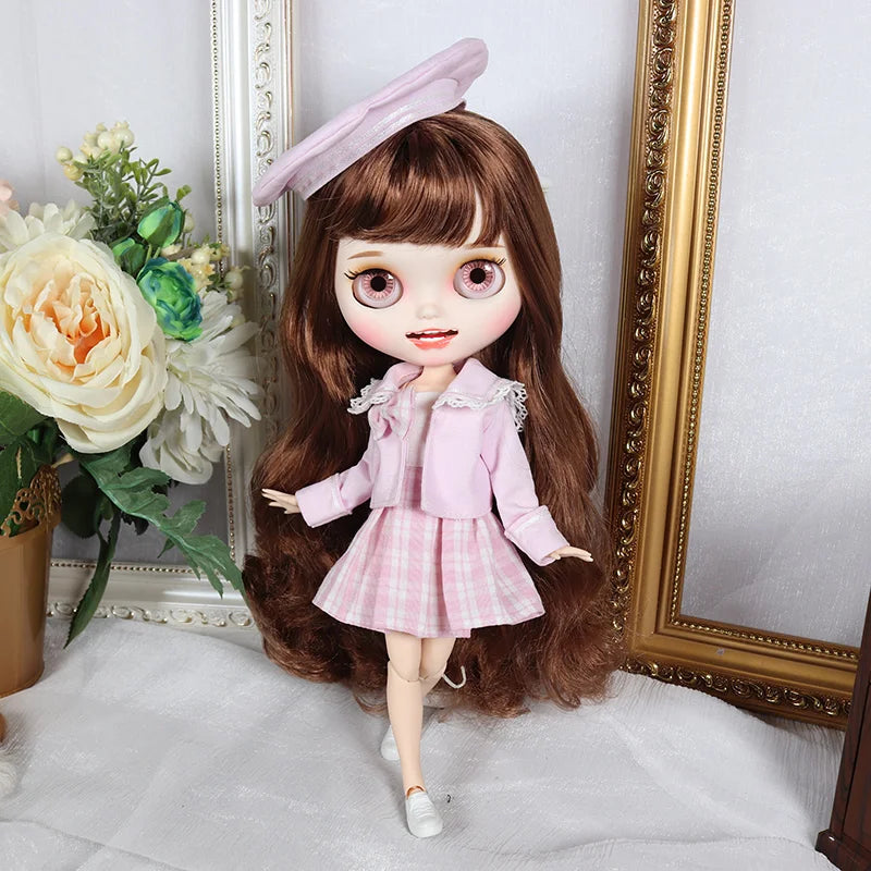 ICY DBS Blyth doll clothes Pink Maid outfit with coat and socks suit toy dress