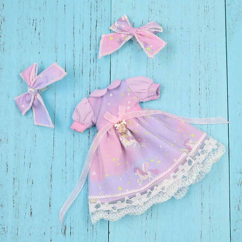 ICY DBS Blyth doll outfit licca body toy clothes Unicom purple dress with melamed