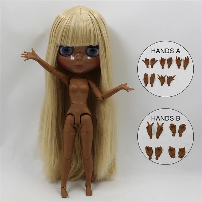 ICY DBS blyth doll super black skin joint body shiny face 30cm anime nude doll toy doll girls gift African American skin tone