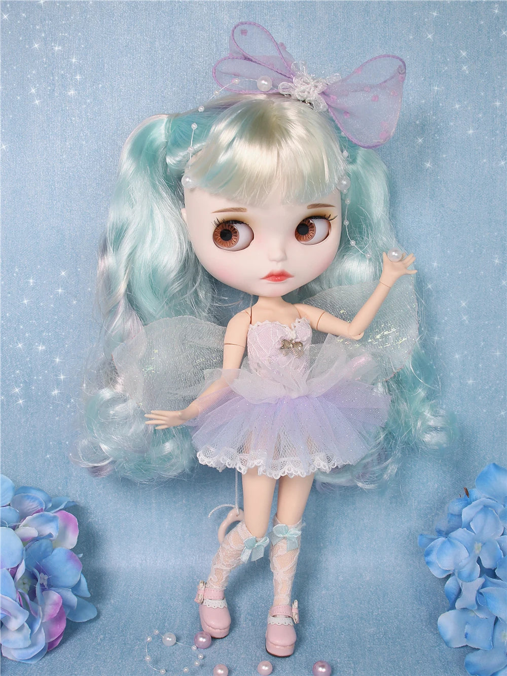 ICY DBS Blyth doll 1/6 bjd joint body dark skin shiny face blue hair white skin matte face Multi-colored hair 30CM toy anime