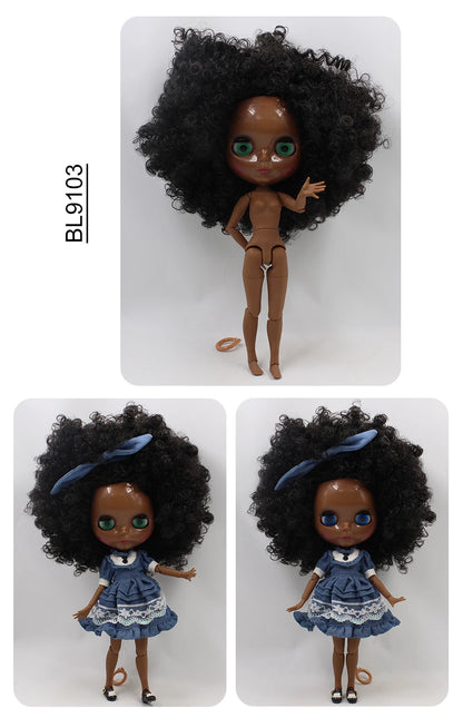 ICY DBS blyth doll super black skin joint body shiny face 30cm anime nude doll toy doll girls gift African American skin tone