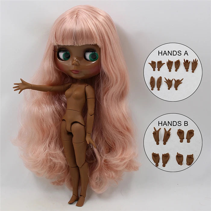 ICY DBS blyth doll super black skin joint body shiny face 30cm anime nude doll toy doll girls gift African American skin tone