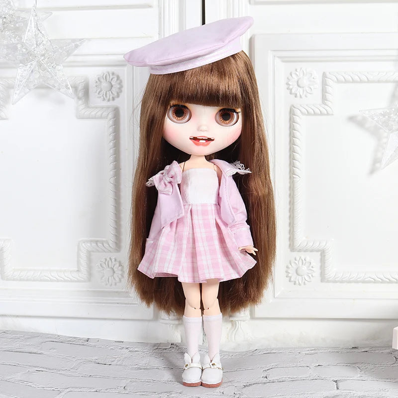 ICY DBS Blyth doll clothes Pink Maid outfit with coat and socks suit toy dress