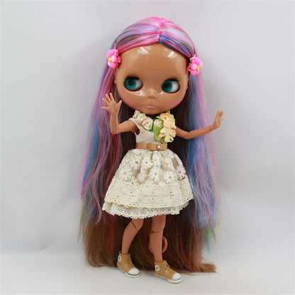 ICY DBS Blyth Doll colorful hair Multi-colored hair Joint body dark skin shiny face 1/6 bjd 30cm toy
