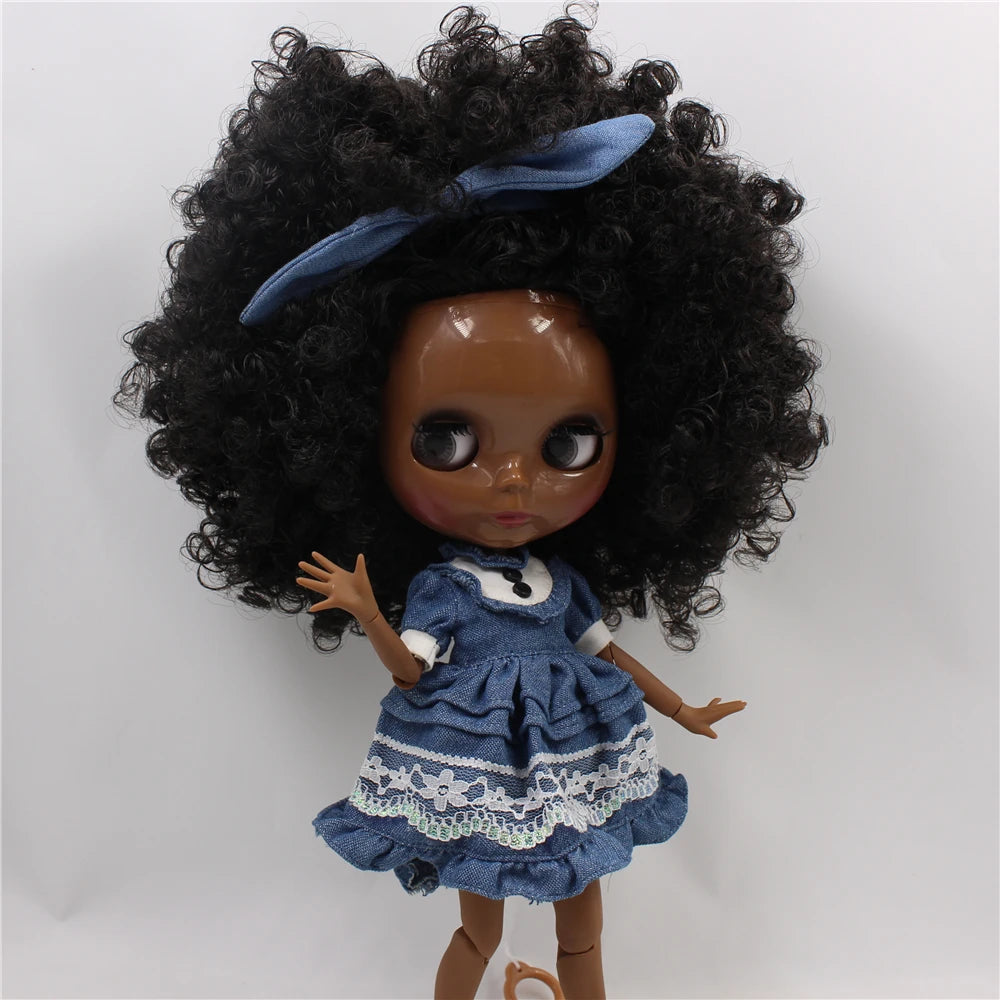 ICY DBS blyth doll super black skin joint body shiny face 30cm anime nude doll toy doll girls gift African American skin tone
