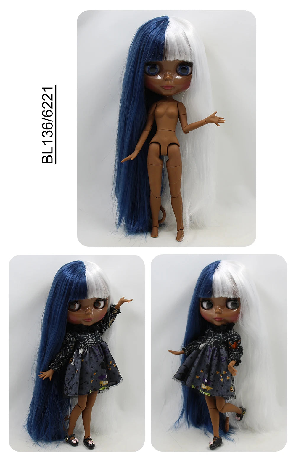ICY DBS blyth doll super black skin joint body shiny face 30cm anime nude doll toy doll girls gift African American skin tone