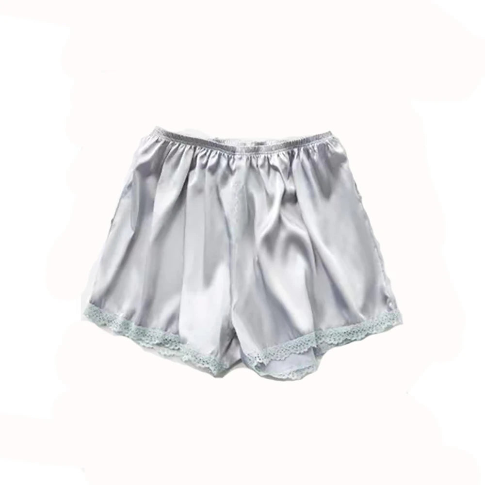 Women Spring Summer Satin Silk Lace Safety Shorts Pants Sweet Loose Elastic Home Sleep Shorts Nightwear Bottom Thin Pajamas