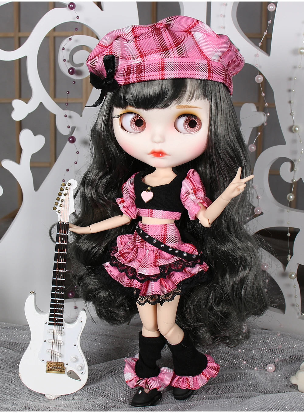 ICY DBS Blyth doll clothes pink dress Berets Plaid skirt anime suit cool outfits cosplay girl
