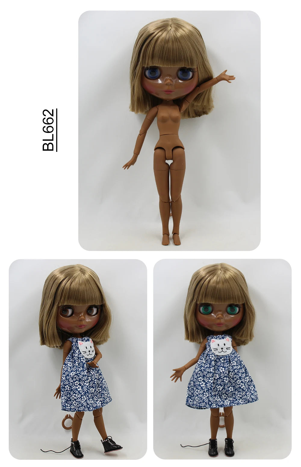 ICY DBS blyth doll super black skin joint body shiny face 30cm anime nude doll toy doll girls gift African American skin tone