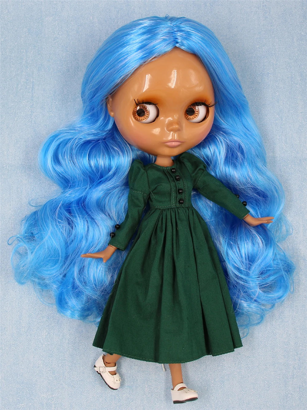 ICY DBS Blyth doll 1/6 bjd joint body dark skin shiny face blue hair white skin matte face Multi-colored hair 30CM toy anime