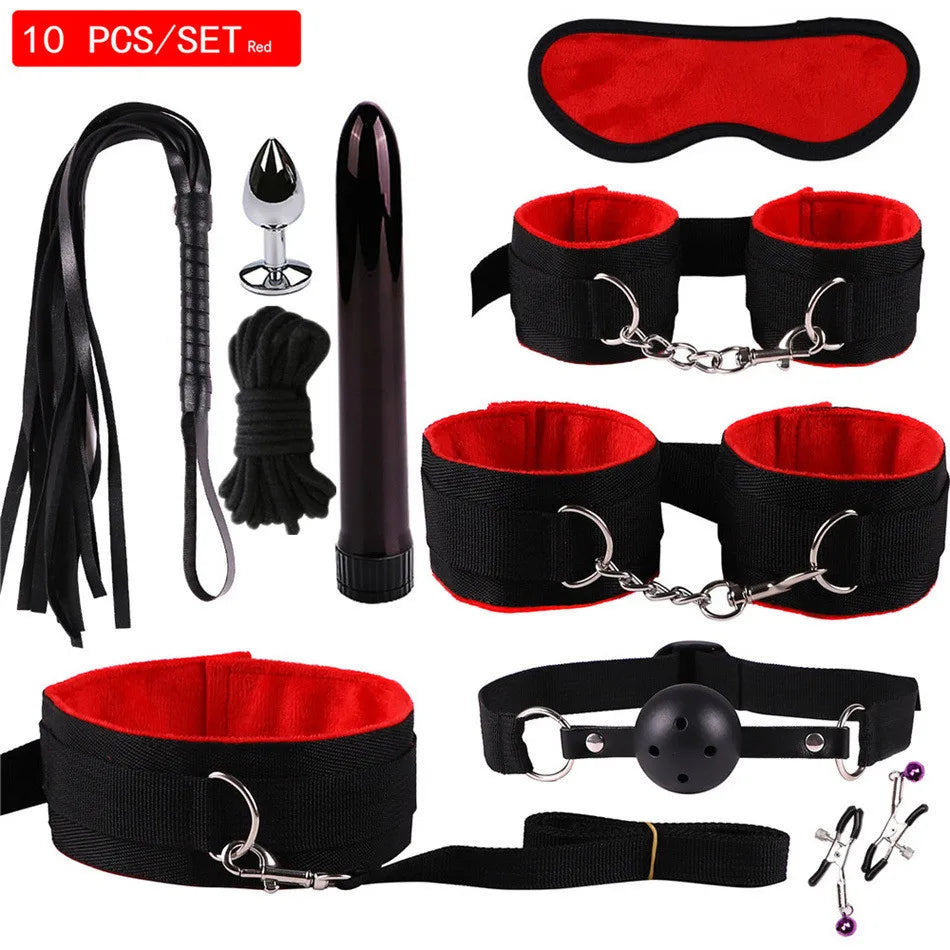 Exotic Accessories Nylon Sex Bondage Set Sexy Lingerie Handcuffs Whip Rope Anal Vibrator Adult Sex Toy for Couples