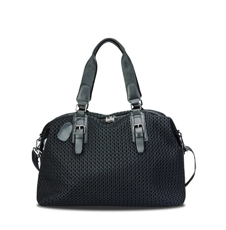 Women's Large Capacity Polyester Travel Tote Bag – Zipper Closure, Black