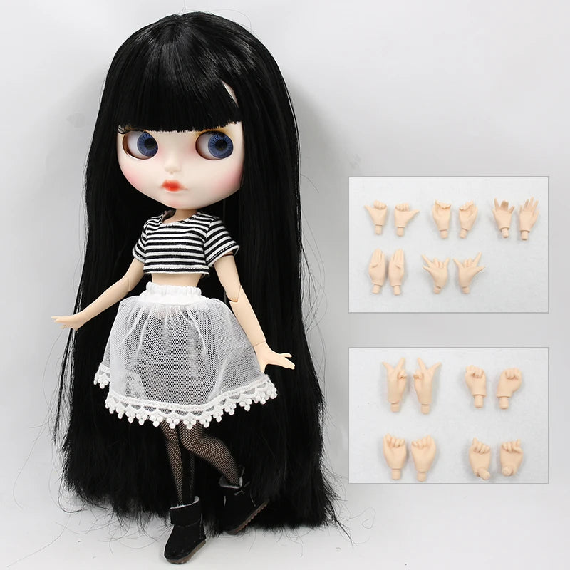 ICY DBS blyth doll 1/6 bjd white skin joint body black hair matte face eyebrows custom doll 30cm toy anime girls gift