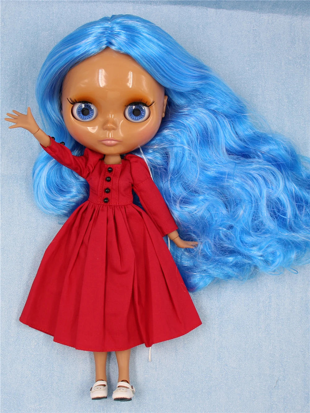 ICY DBS Blyth doll 1/6 bjd joint body dark skin shiny face blue hair white skin matte face Multi-colored hair 30CM toy anime