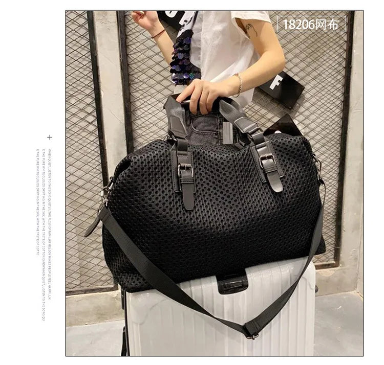 Women's Large Capacity Polyester Travel Tote Bag – Zipper Closure, Black