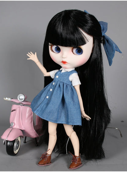 ICY DBS blyth doll 1/6 bjd white skin joint body black hair matte face eyebrows custom doll 30cm toy anime girls gift