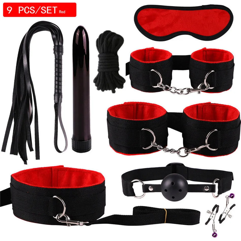 Exotic Accessories Nylon Sex Bondage Set Sexy Lingerie Handcuffs Whip Rope Anal Vibrator Adult Sex Toy for Couples