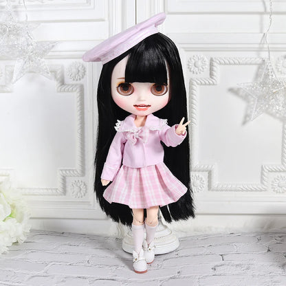 ICY DBS Blyth doll clothes Pink Maid outfit with coat and socks suit toy dress
