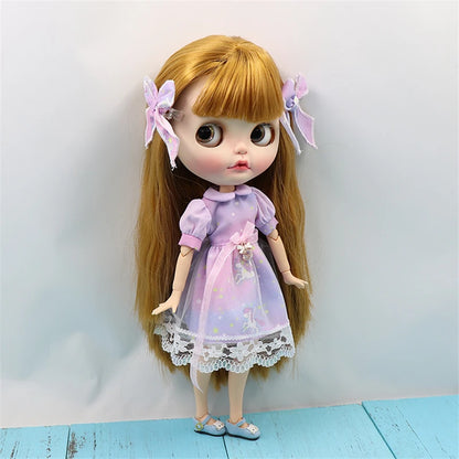 ICY DBS Blyth doll outfit licca body toy clothes Unicom purple dress with melamed