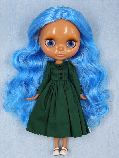 ICY DBS Blyth doll 1/6 bjd joint body dark skin shiny face blue hair white skin matte face Multi-colored hair 30CM toy anime