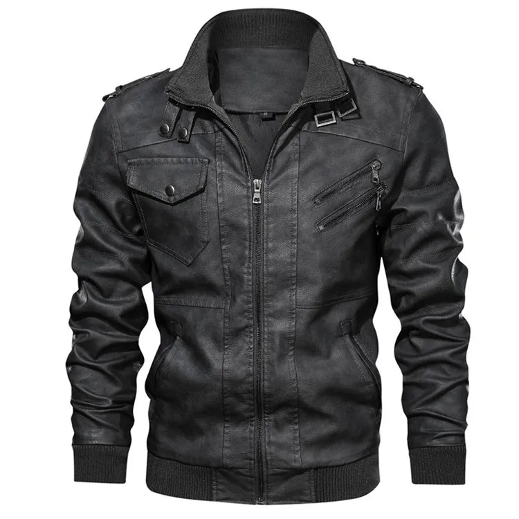 Men's Hooded Faux Leather Biker Jacket