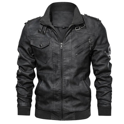 Men's Hooded Faux Leather Biker Jacket