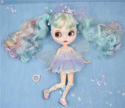 ICY DBS Blyth doll 1/6 bjd joint body dark skin shiny face blue hair white skin matte face Multi-colored hair 30CM toy anime