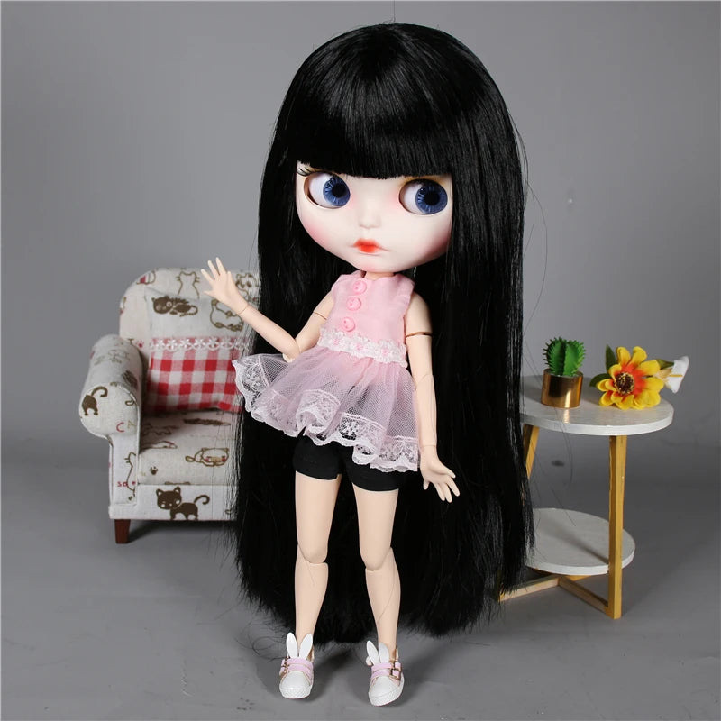 ICY DBS blyth doll 1/6 bjd white skin joint body black hair matte face eyebrows custom doll 30cm toy anime girls gift