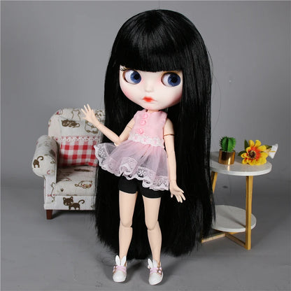 ICY DBS blyth doll 1/6 bjd white skin joint body black hair matte face eyebrows custom doll 30cm toy anime girls gift