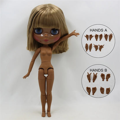 ICY DBS blyth doll super black skin joint body shiny face 30cm anime nude doll toy doll girls gift African American skin tone