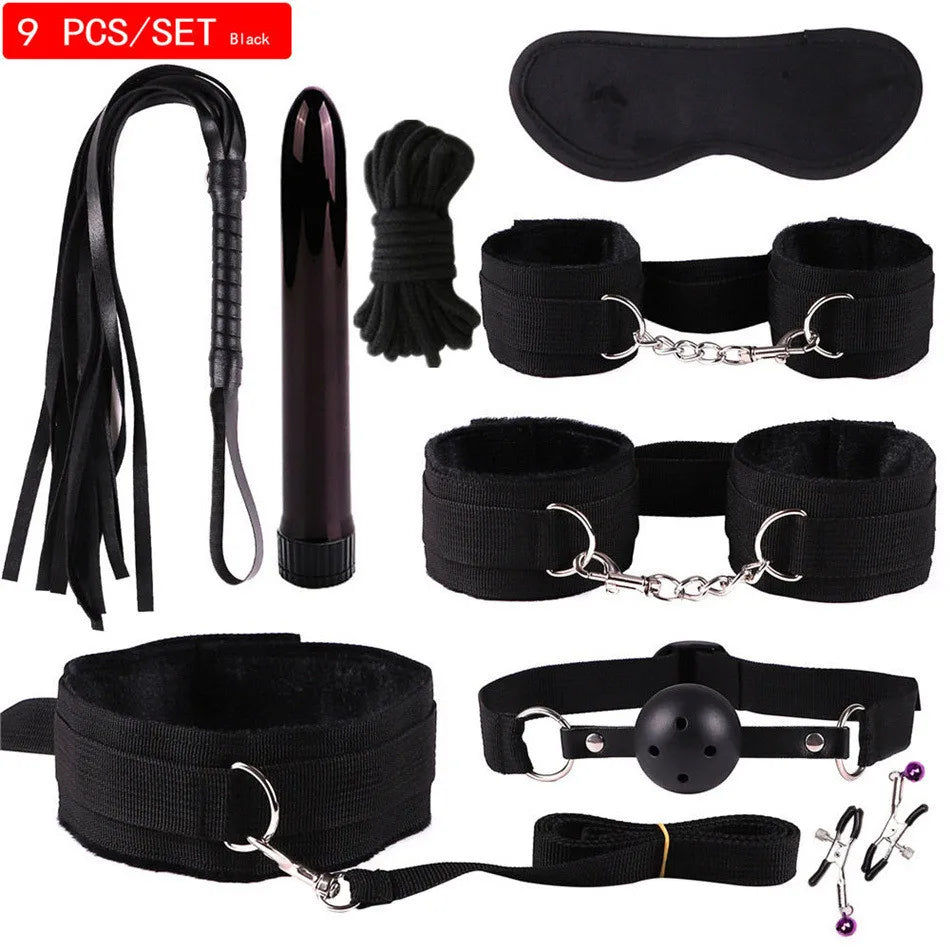 Exotic Accessories Nylon Sex Bondage Set Sexy Lingerie Handcuffs Whip Rope Anal Vibrator Adult Sex Toy for Couples
