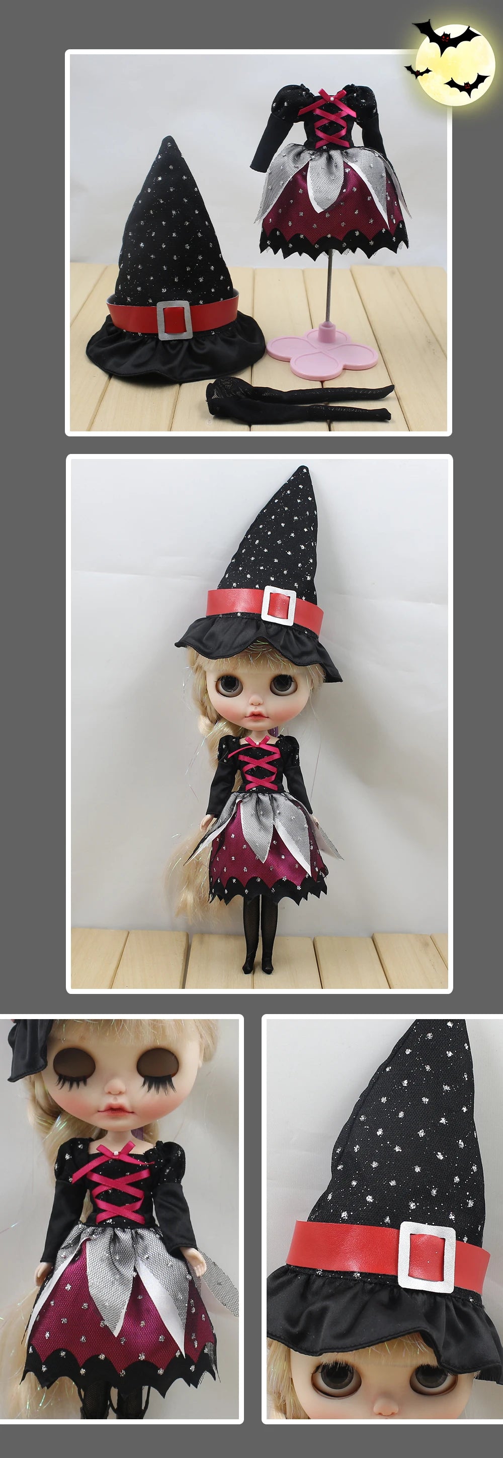 ICY DBS Blyth doll clothes halloween suit pink dress ghost Vampire hat cosplay outfits toy