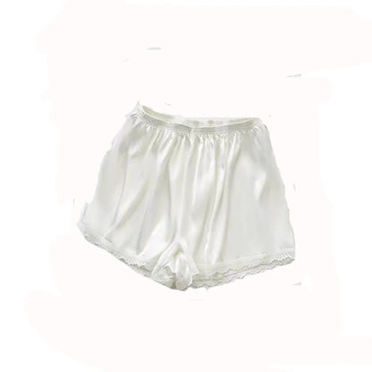 Women Spring Summer Satin Silk Lace Safety Shorts Pants Sweet Loose Elastic Home Sleep Shorts Nightwear Bottom Thin Pajamas