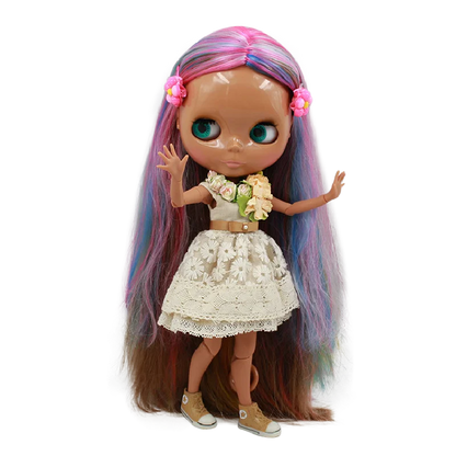 ICY DBS Blyth Doll colorful hair Multi-colored hair Joint body dark skin shiny face 1/6 bjd 30cm toy