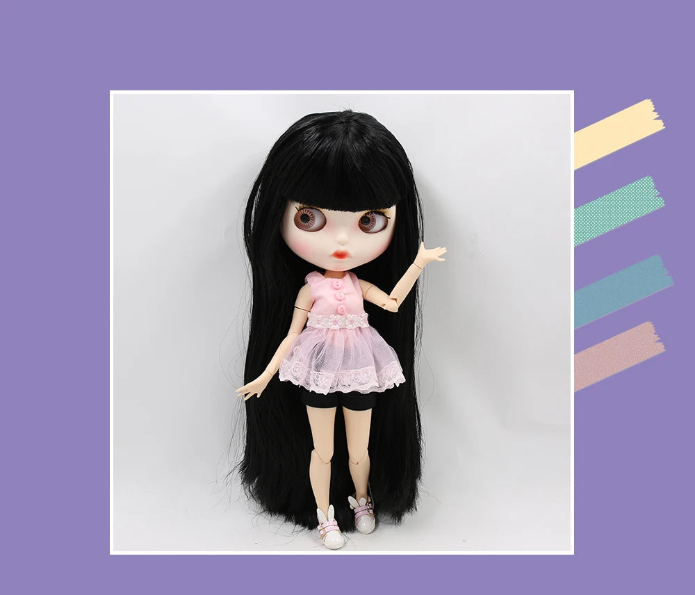 ICY DBS blyth doll 1/6 bjd white skin joint body black hair matte face eyebrows custom doll 30cm toy anime girls gift
