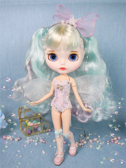 ICY DBS Blyth doll 1/6 bjd joint body dark skin shiny face blue hair white skin matte face Multi-colored hair 30CM toy anime