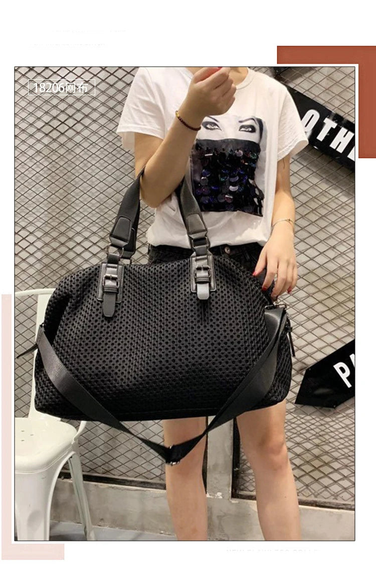 Women's Large Capacity Polyester Travel Tote Bag – Zipper Closure, Black