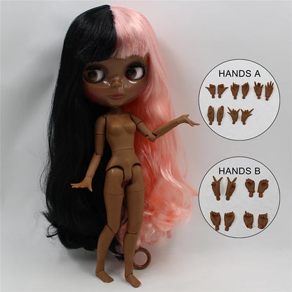 ICY DBS blyth doll super black skin joint body shiny face 30cm anime nude doll toy doll girls gift African American skin tone