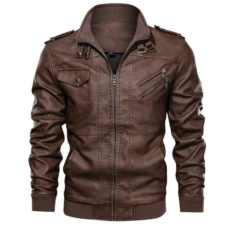 Men's Hooded Faux Leather Biker Jacket
